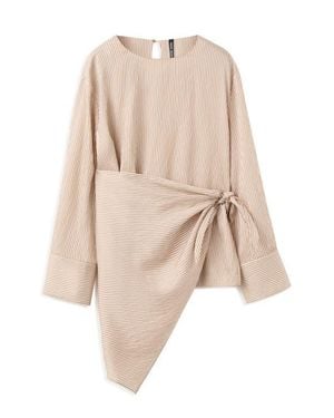 Mango Stripe Knot Detail Asymmetric Top - Natural