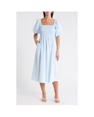 Sugarlips Sonia Bubble Sleeve Smocked Midi Dress - Blue
