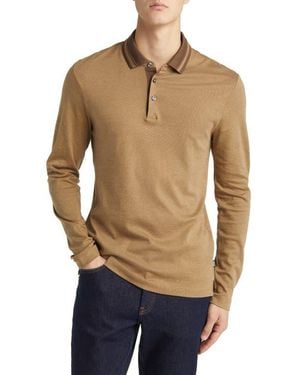 BOSS Pleins Tipped Long Sleeve Polo - Blue
