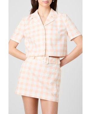 French Connection Gingham Crop Linen Blend Shirt - Natural