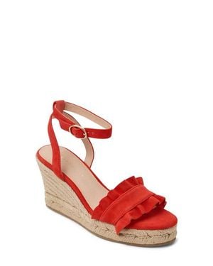 Jack Rogers Rozette Ruffle Espadrille Ankle Strap Platform Wedge Sandal - Red