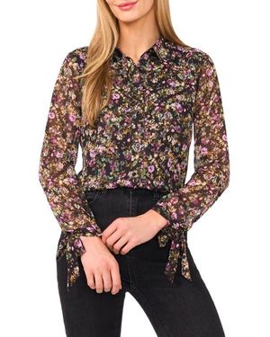 Cece Floral Button-Up Shirt - Gray