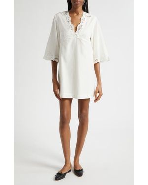 Posse Darya Broderie Trim Kaftan Minidress - White