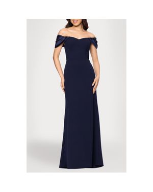 Blondie Nites Off The Shoulder Scuba Knit & Crepe Mermaid Gown - Blue