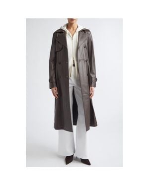 Eleventy Leather Trench Coat - Gray