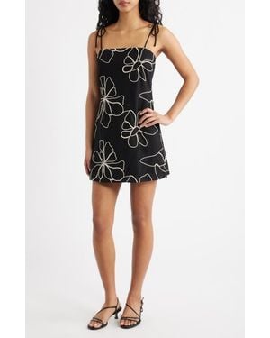 Moon River Floral Embroidered Tie Strap Minidress - Black