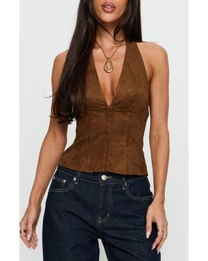Princess Polly Dalyah Faux Suede Corset Halter Top - Blue