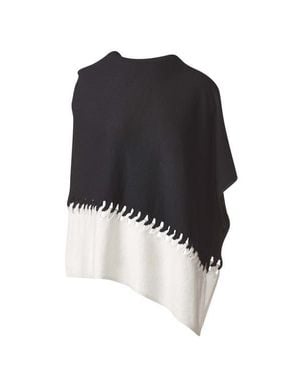 Kinross Cashmere Twist Stitch Poncho - Black