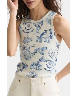 Scotch & Soda Print Racerback Rib Tank - Blue