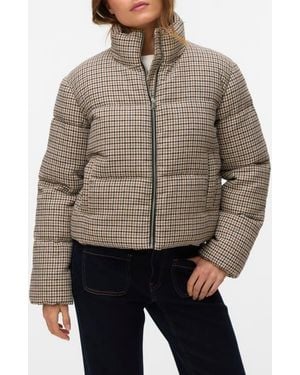 Vero Moda Lyon Short Houndstooth Puffer Jacket - Gray