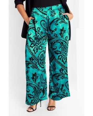 City Chic Belen Print Pull-On Pants - Blue