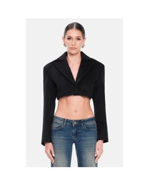 OW Collection Nova Cropped Wool Blazer - Black