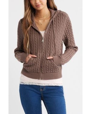 BP. Cable Stitch Hooded Cardigan - Multicolor
