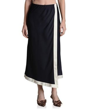 Avec Les Filles Asymmetric Faux Wrap Midi Skirt - Black