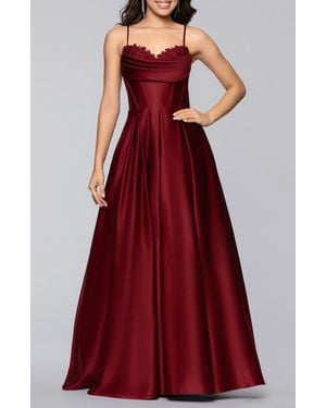 Blondie Nites Beaded Embroidery Detail Satin Gown - Red
