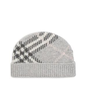 Burberry Core Check Cashmere Blend Beanie - Gray