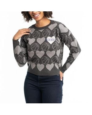 Lusso Philadelphia 76Ers Basketball Love Swarovski Crystal Intarsia Pullover Sweater - Gray