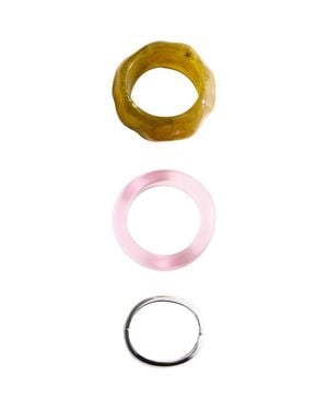 Mango Set Of 3 Resin & Metal Bracelets - Metallic