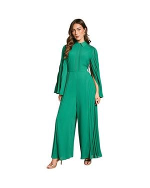 Coast Pleat Wide Leg Jumpsuit - Green