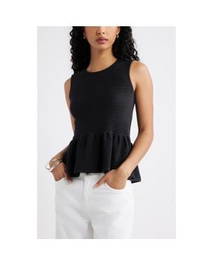Open Edit Open Stitch Peplum Sweater Tank - Black