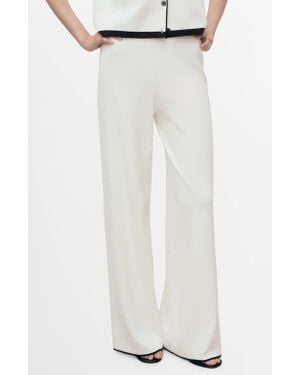 Mango Low Rise Contrast Hem Knit Pants - White