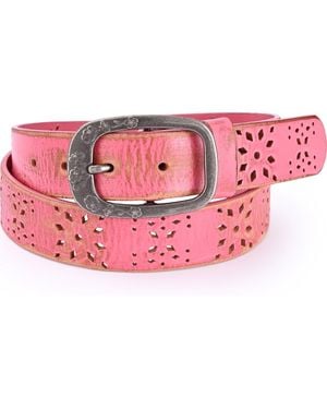 Old Trend Blooming Genuine Leather Perforated Floral Vintage Belt - Pink