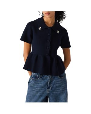 Steve Madden Roxanna Jewel Embellished Peplum Knit Top - Blue