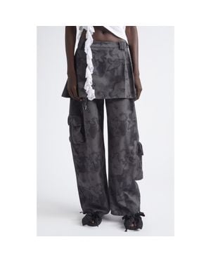 Collina Strada Lawn Plaid Skirt Overlay Cargo Pants - Gray