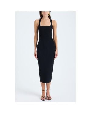 Monlicia Azura Crisscross Back Sleeveless Rib Knit Bodycon Midi Sweater Dress - Blue
