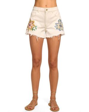 Ramy Brook Floral Embroidery Denim Cutoff Shorts - White