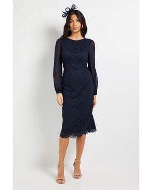 Wallis Lace Chiffon Cowl Back Pencil Dress - Blue