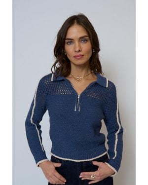 Central Park West Carla Mesh Yoke Polo - Blue