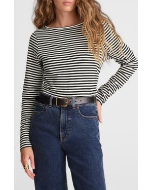 Madewell Stripe Ruched Crewneck Long Sleeve T-Shirt - Blue