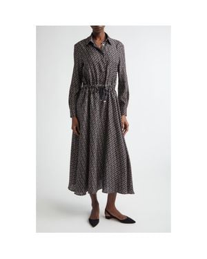 Herno Logo Print Long Sleeve Silk Shirtdress - Black
