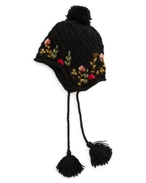 French Knot Meadow Wool Pompom Beanie - Black