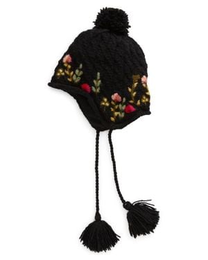 French Knot Meadow Wool Pompom Beanie - Black