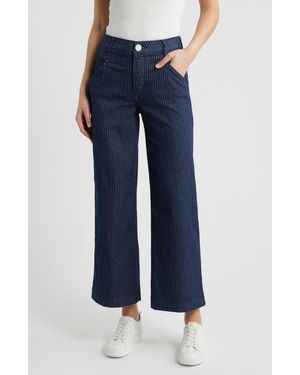 Wit & Wisdom Wyatt Skyrise Stripe V-Pocket Ankle Wide Leg Jeans - Blue