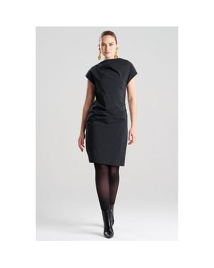 Natori Taffeta Asymmetric Draped Dress - Blue