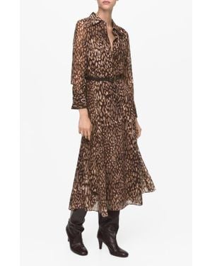 Mango Leopard Print Long Sleeve Shirtdress - Brown