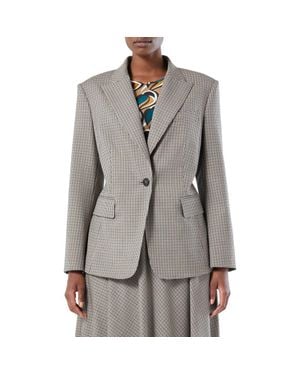 Marina Rinaldi Caliga Plaid Wool Blazer - Gray