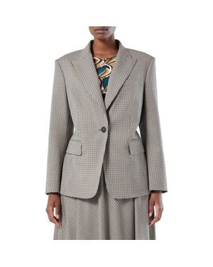 Marina Rinaldi Caliga Plaid Wool Blazer - Gray
