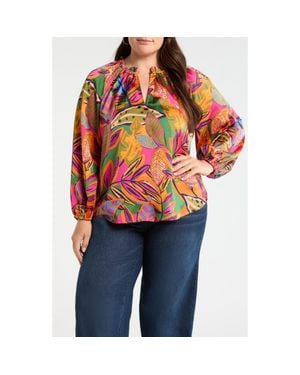 Sugarlips Floral Jovie Satin Split Neck Top - Black