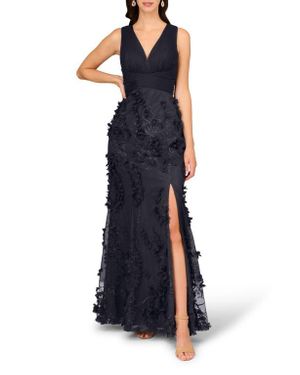 Aidan Mattox by Adrianna Papell Embroidered Mesh Trumpet Gown - Blue