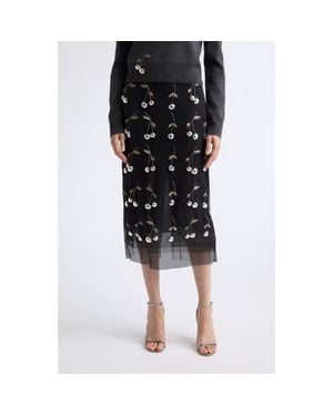 Monse Cherry Embellished Layered Tulle Skirt - Black