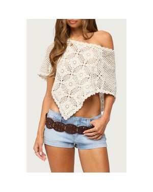 Edikted Lilianna Scallop Trim Cotton Crochet Poncho - White