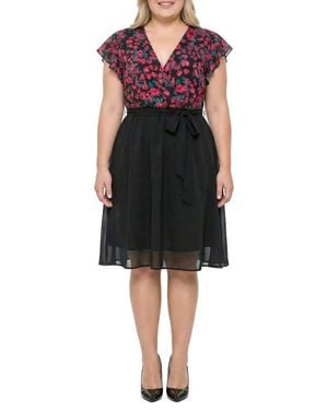 Standards & Practices Floral & Solid Belted Dress - Black