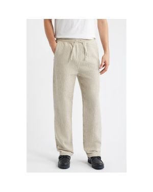 Percival Sorrento Pinstripe Cotton & Linen Drawstring Pants - Natural