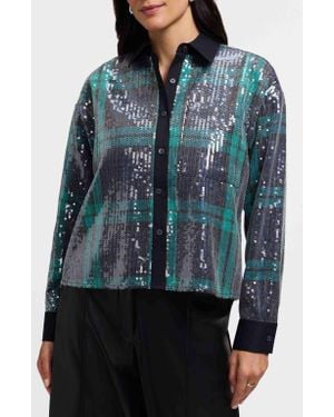 Foxcroft Marina Sequin Button-Up Shirt - Blue