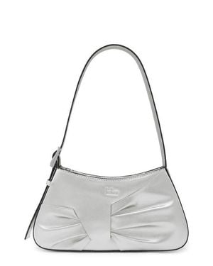 BEHNO Mini Leena Crosshatched Metallic Leather Shoulder Bag - Gray
