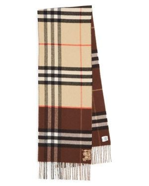 Burberry Ekd Check Reversible Double Face Cashmere Fringe Scarf - Multicolor